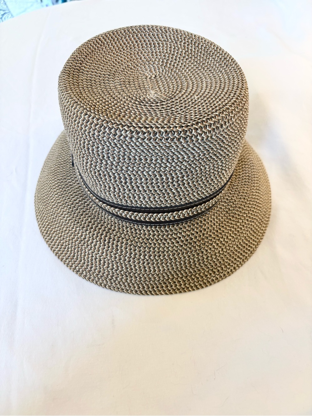 Nine West Straw Bucket Hat in Tan with Black Trim